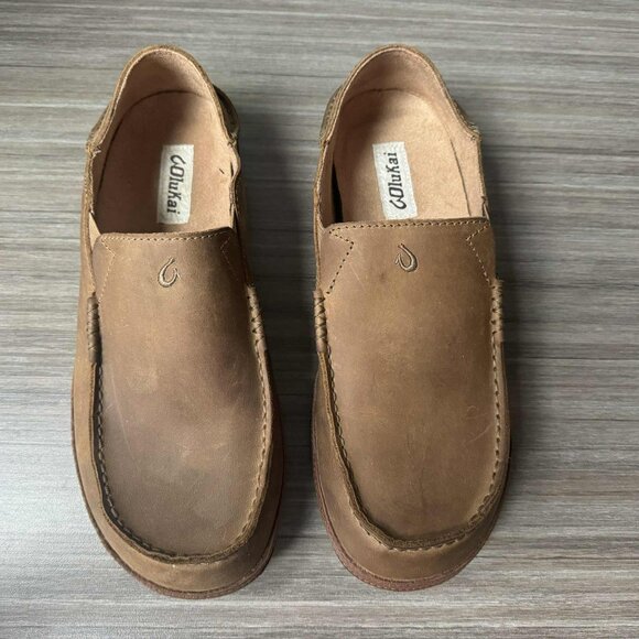 OluKai Moloa Men’s Nubuck Slip-on Loafers Shoes $140 Ray / Toffee - Picture 3 of 16
